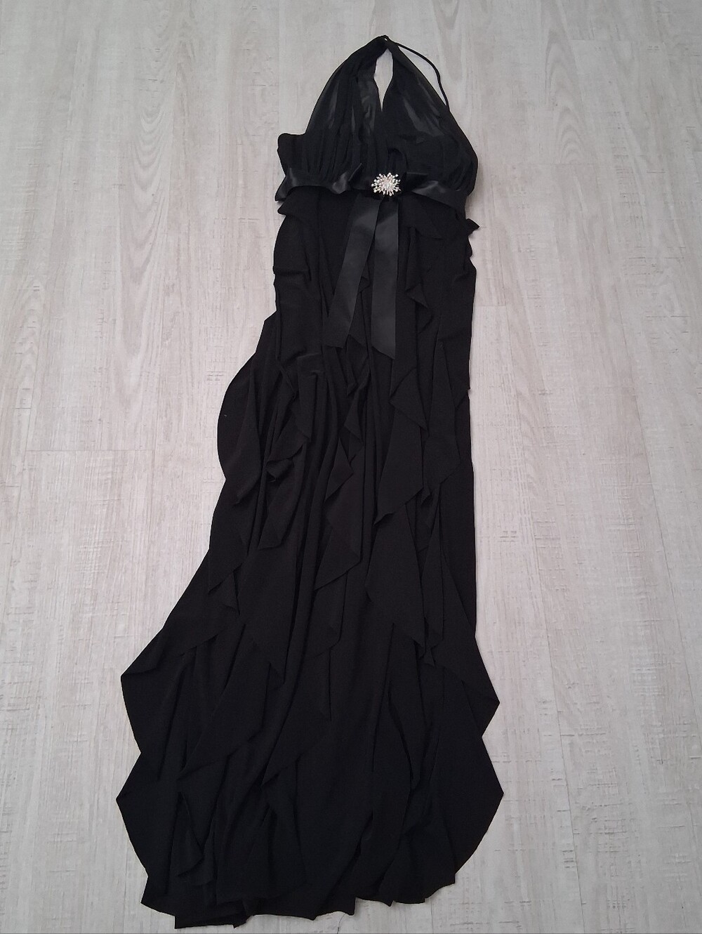 Vintage Y2K Whimsigoth Dress Betsy & Adam Black Halter Chiffon Dress Womens 4